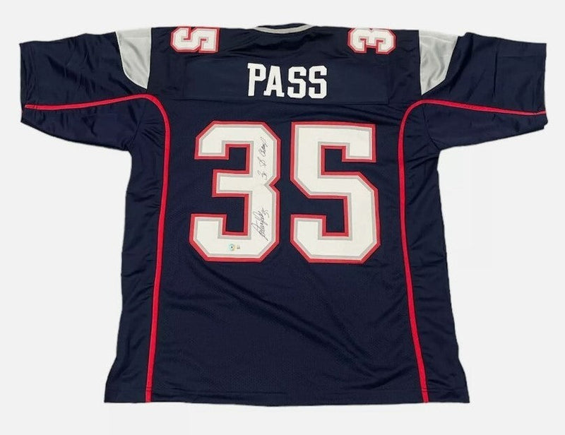 Patrick Pass Signed Patriots Custom Jersey w/ 3x SB Champ Beckett Wit BAS COA