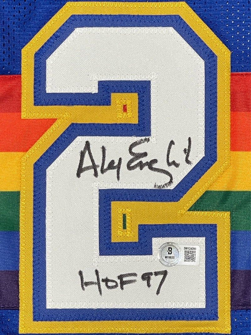 Alex English Signed Denver Nuggets Custom Jersey w/ HOF 97 Beckett Wit BAS COA