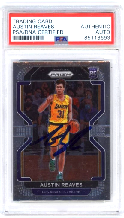 Austin Reaves 2021-22 Panini Prizm 165 Rookie RC Signed Auto PSA DNA Auth Lakers