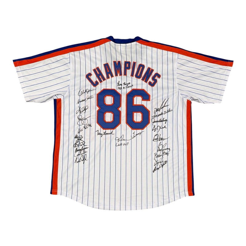 New York Mets 1986 World Series (23 Auto) Team Signed Custom Jersey Insc JSA COA