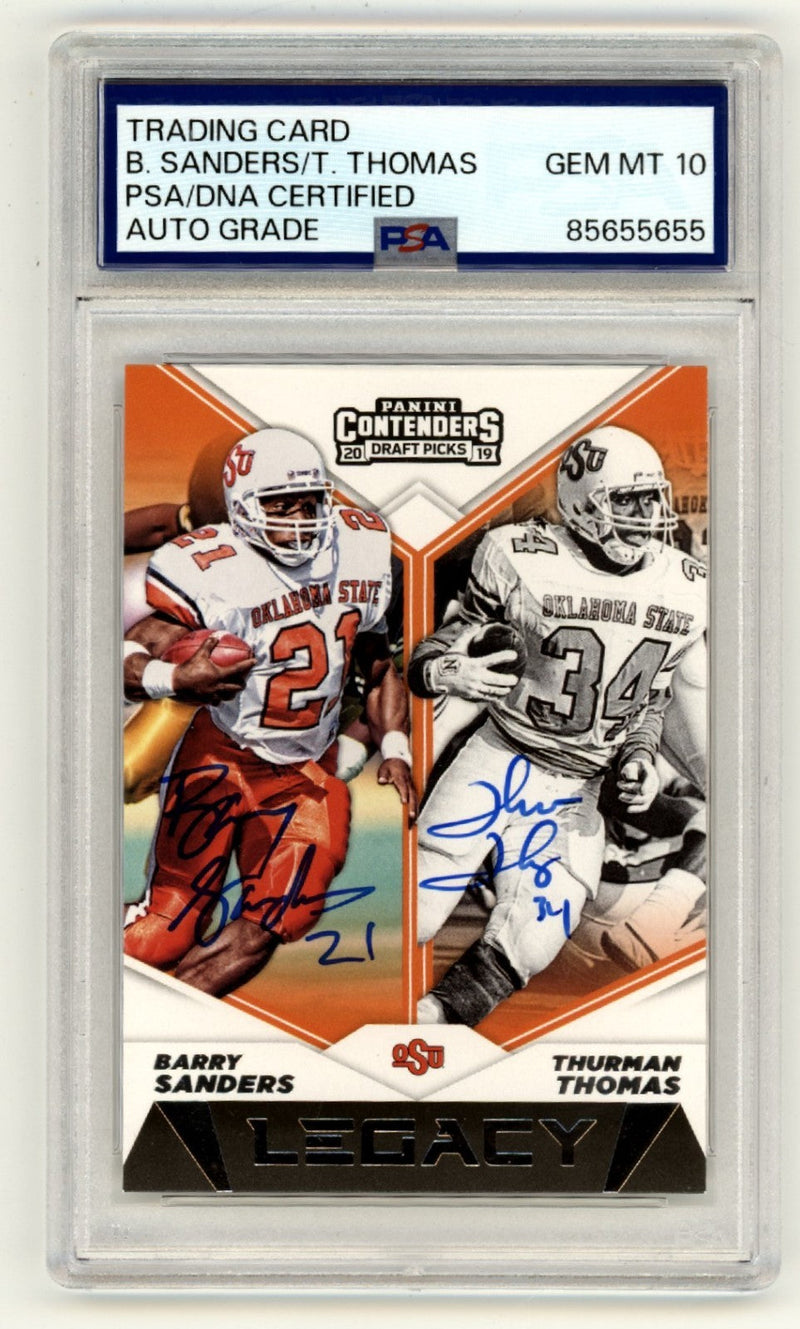 Barry Sanders & Thurman Thomas 2019 Panini Contenders Legacy Signed PSA 10 Auto