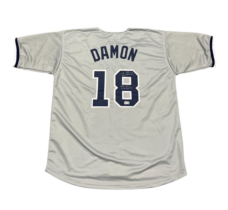Johnny Damon Signed Yankees Custom Jersey w/ 09 WS Champs Beckett Wit BAS COA