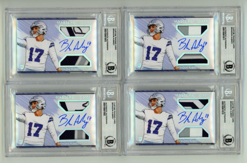 Brandon Aubrey 2023 Hits Memorabilia Silver H RPA Dual Patch Auto RC /17 BGS BAS