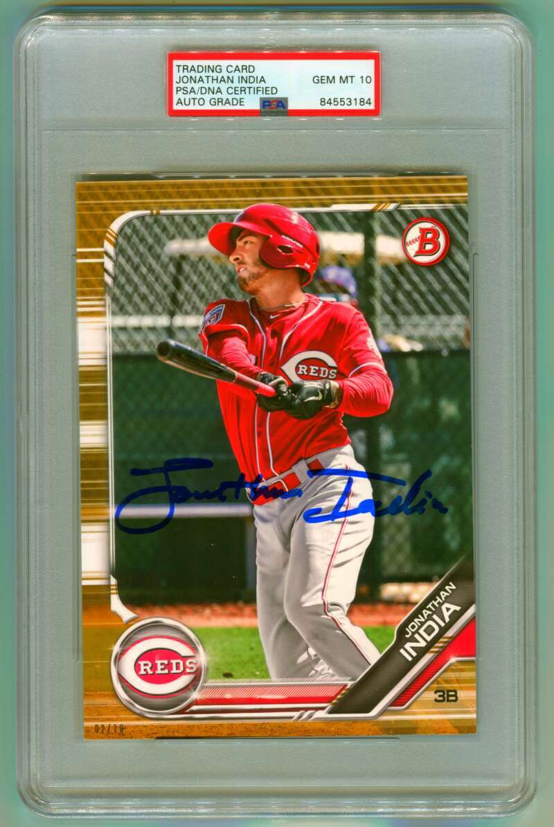 Jonathan India 2019 Bowman 5x7 Oversized Gold RC #/10 Signed PSA 10 Auto RC