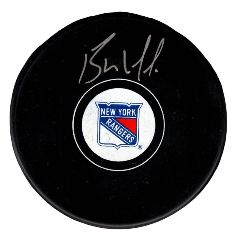 Bernie Nicholls Signed Autographed New York Rangers Logo Puck JSA Witness COA