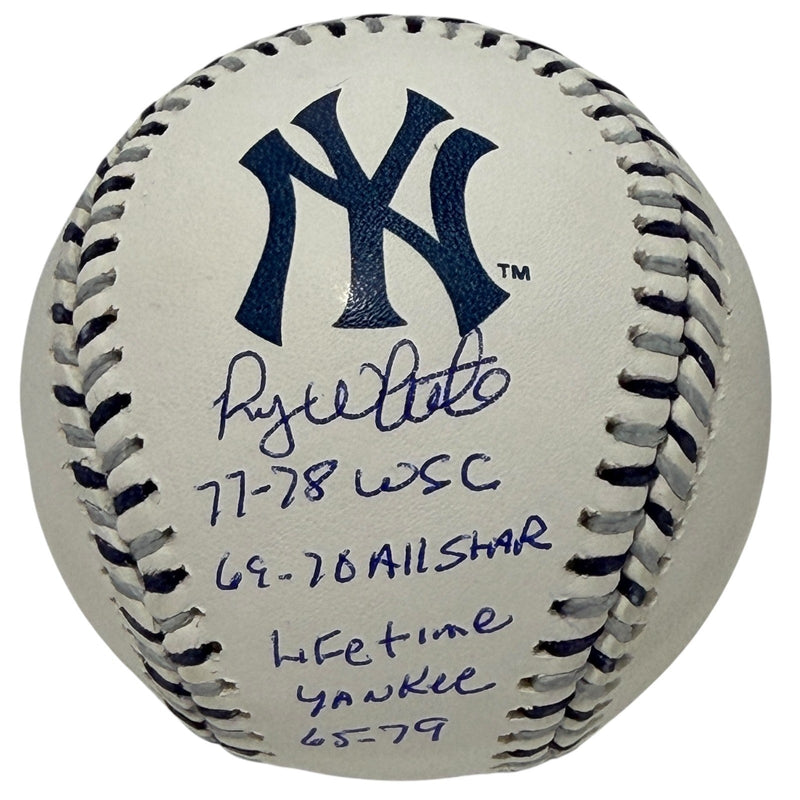 Roy White Signed New York Yankees Logo Baseball w/ 3 Insc JSA Witness COA