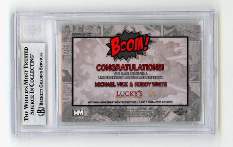 Mike Vick & Roddy White 2024 Hits Memorabilia BOOM Super 1/1 Signed BGS BAS Auto