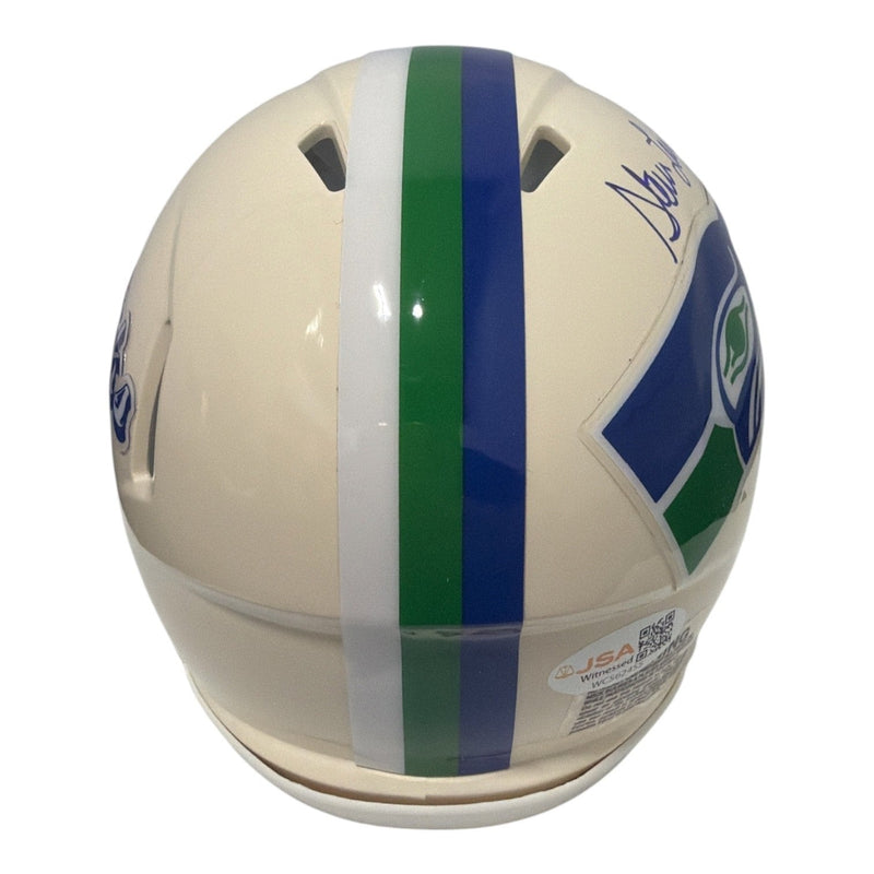 Steve Largent Signed Seahawks Retro Mini Helmet w/ HOF 95 JSA Witness COA