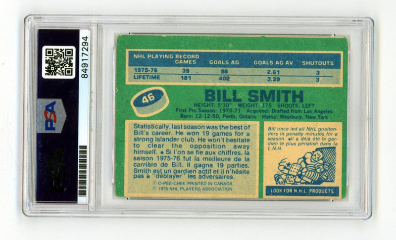 Billy Smith 1976-77 O-Pee-Chee OPC #46 Signed PSA Authentic Blue Auto NYI HOF