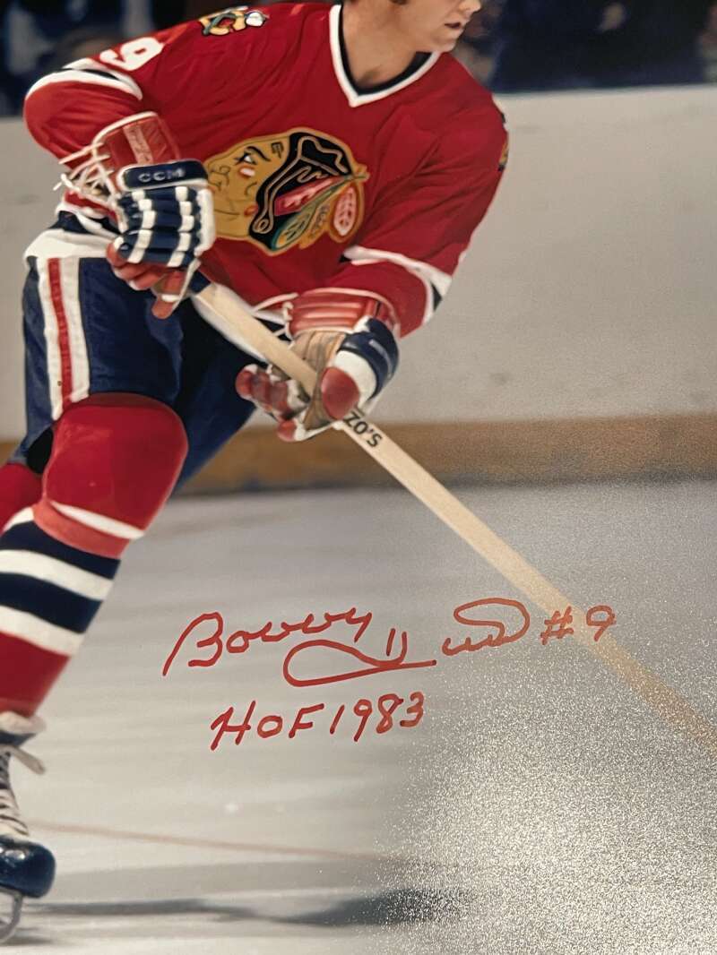 Bobby Hull Signed Autographed 16x20 Photo w/ HOF 1983 Blackhawks PSA COA