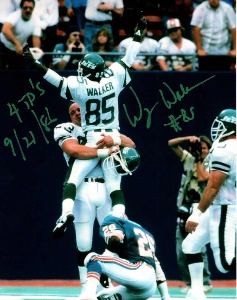 Wesley Walker Signed New York Jets 8x10 Photo w/ 4 TD 9/21/86 LSCM COA #3