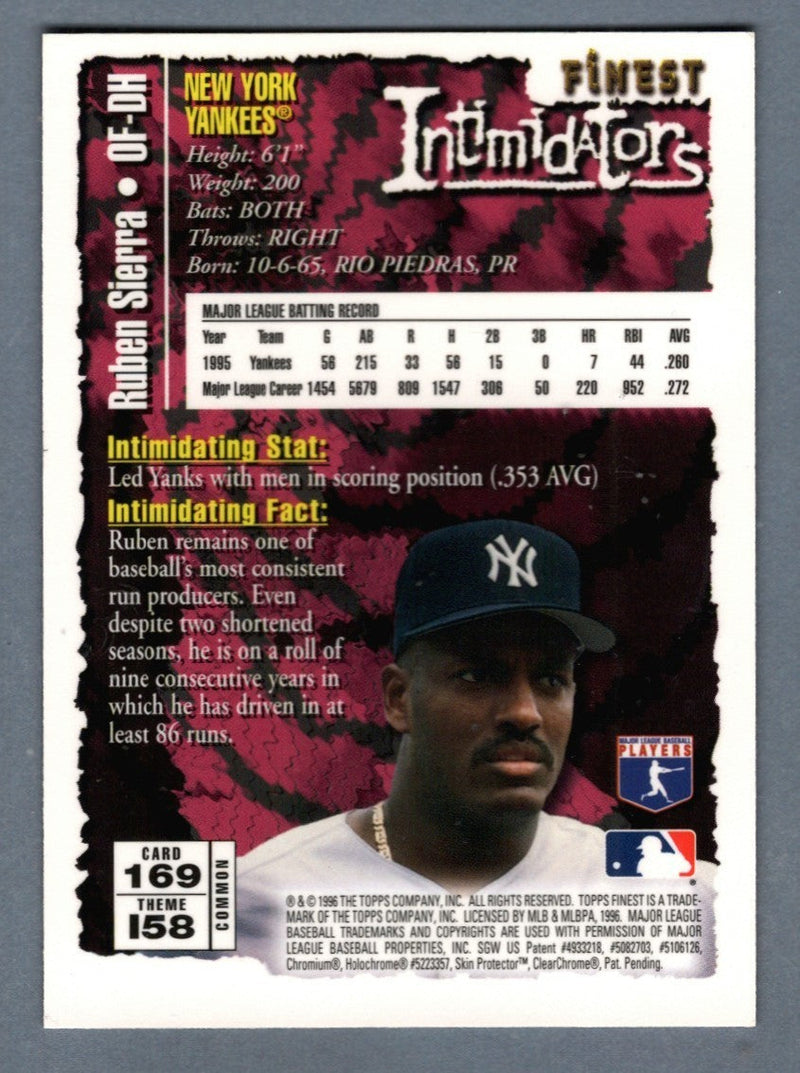 Ruben Sierra Signed 1996 Finest Baseball #169 LSCM COA New York Yankees