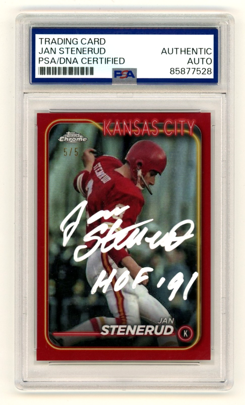 Jan Stenerud 2024 Topps Chrome Red Refractor Auto #5/5 HOF 91 PSA Authentic Auto