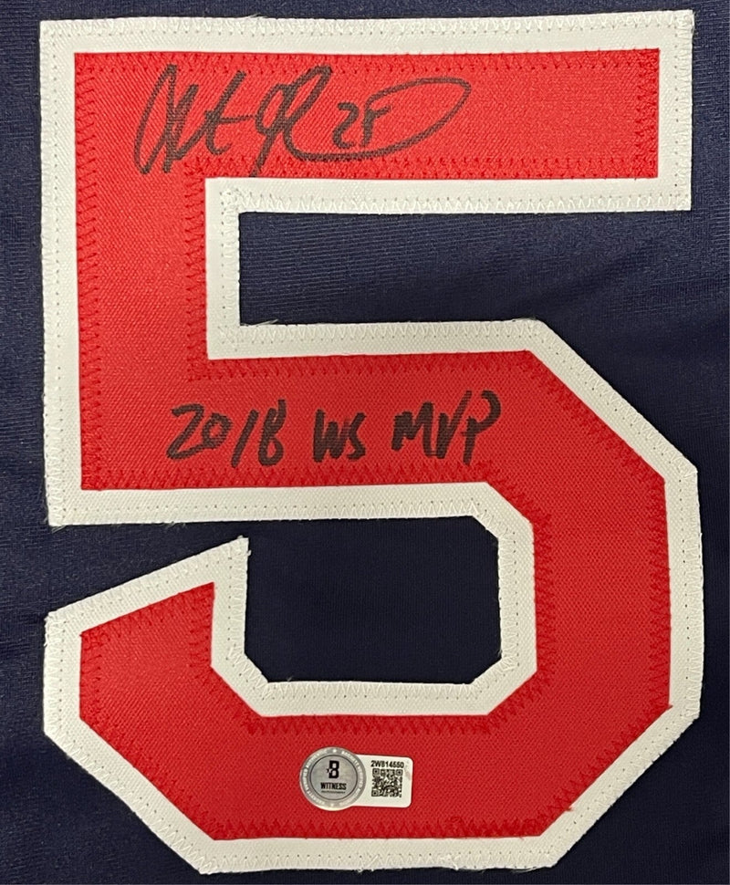 Steve Pearce Signed Red Sox Custom Jersey w/ 2018 WS MVP Beckett Witness BAS COA