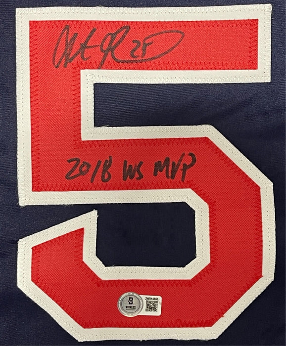 Steve Pearce Signed Red Sox Custom Jersey w/ 2018 WS MVP Beckett Witness BAS COA