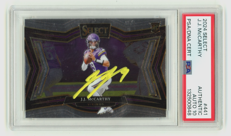 J.J. McCarthy 2024 Panini Select #441 Signed Field Level Rookie RC PSA 10 Auto
