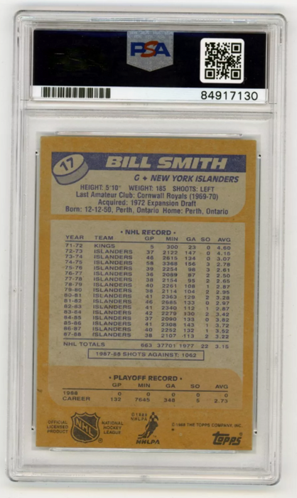 Billy Smith 1988-89 Topps #17 Signed PSA Authentic Auto Blue Islanders HOF