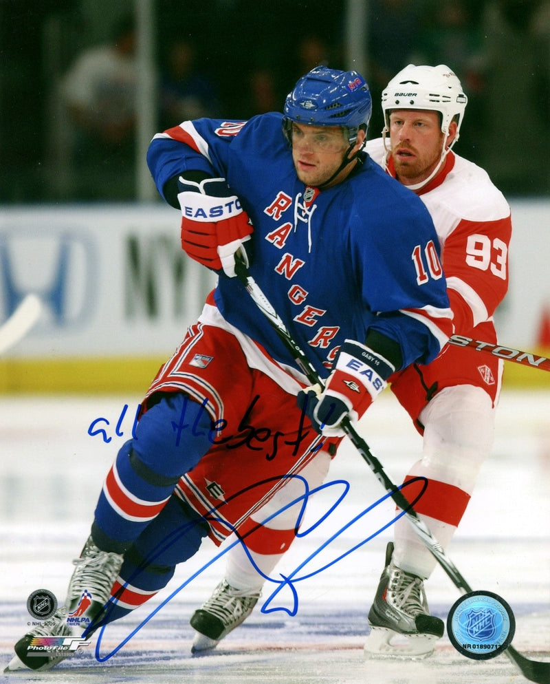Marian Gaborik Signed New York Rangers 8x10 Photo File w/ Insc. LSCM COA #3
