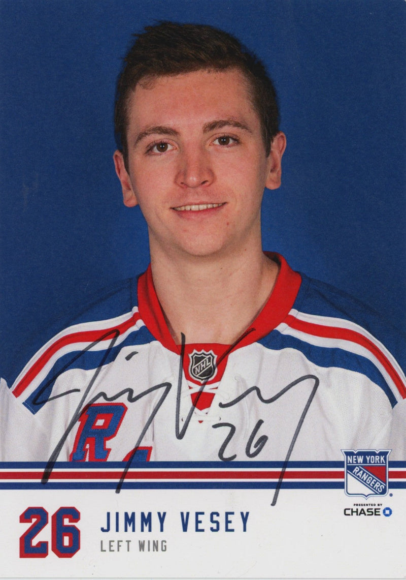 Jimmy Vesey Signed Autographed New York Rangers Photo Card NY Rangers COA