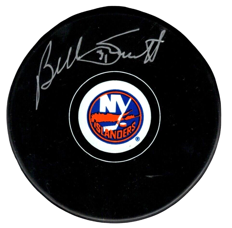 Billy Smith Signed New York Islanders Logo Puck Beckett Witness BAS COA