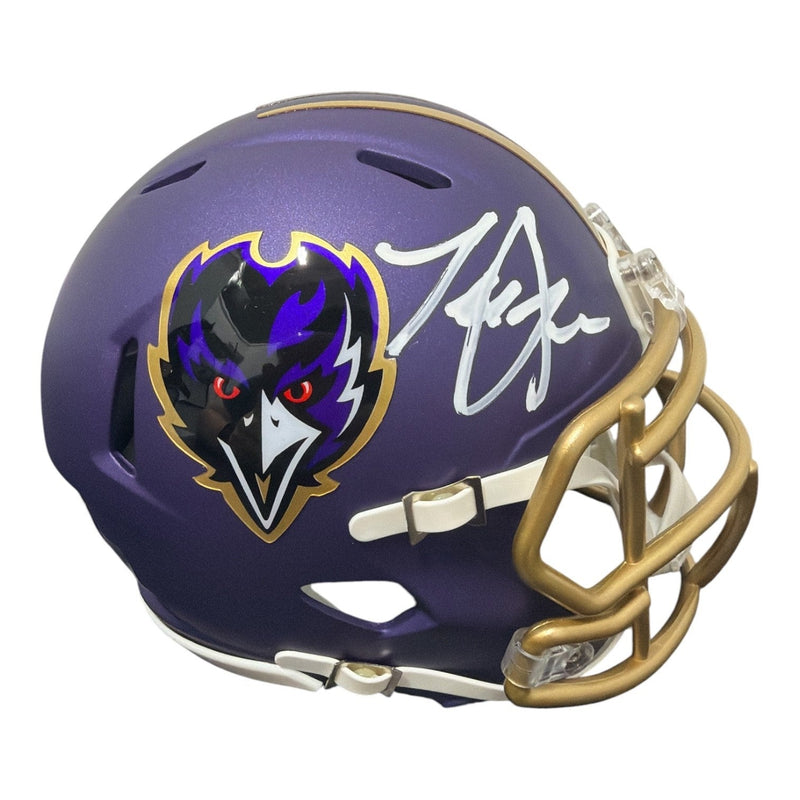 Terrell Suggs Signed Baltimore Ravens ALT Mini Helmet Beckett Witness BAS COA