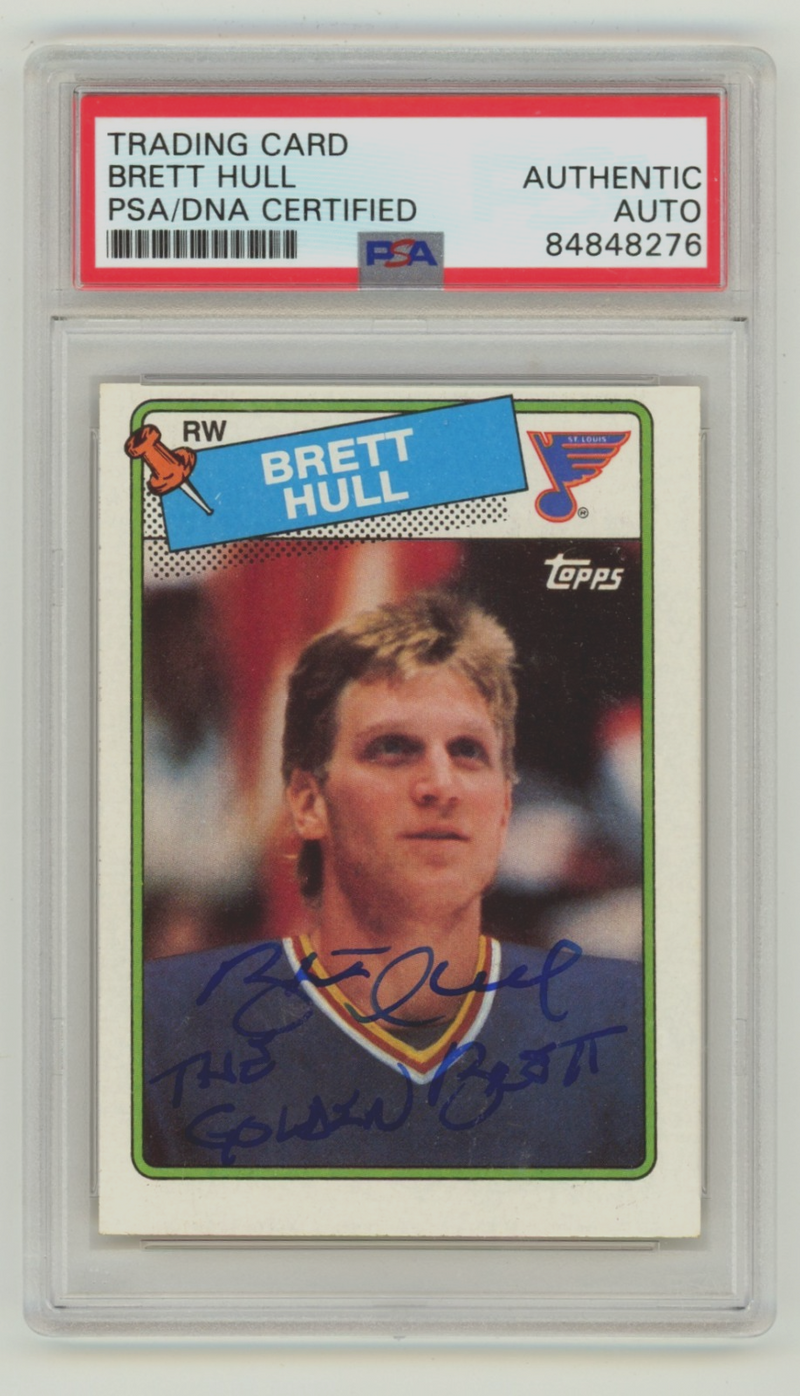 Brett Hull 1988-89 O-Pee-Chee OPC 66 RC w/ The Golden Brett Insc Signed PSA Auto
