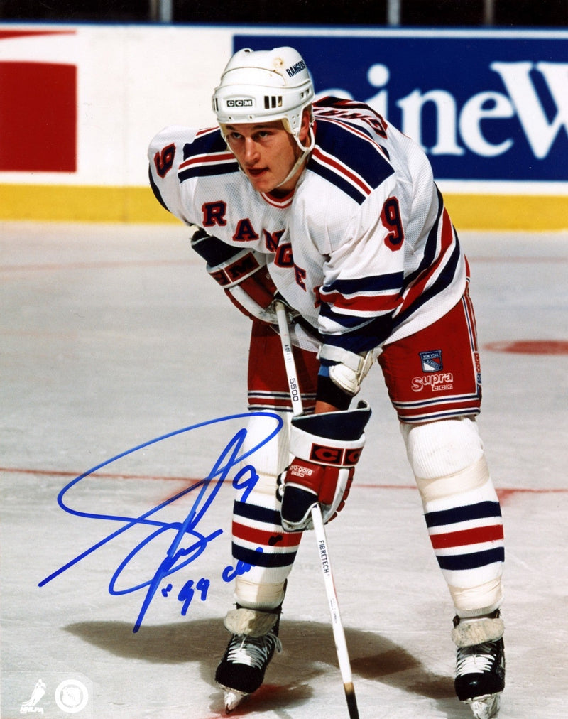 Adam Graves Signed New York Rangers 8x10 Photo File w/ "94 Cup" Insc. LSCM COA