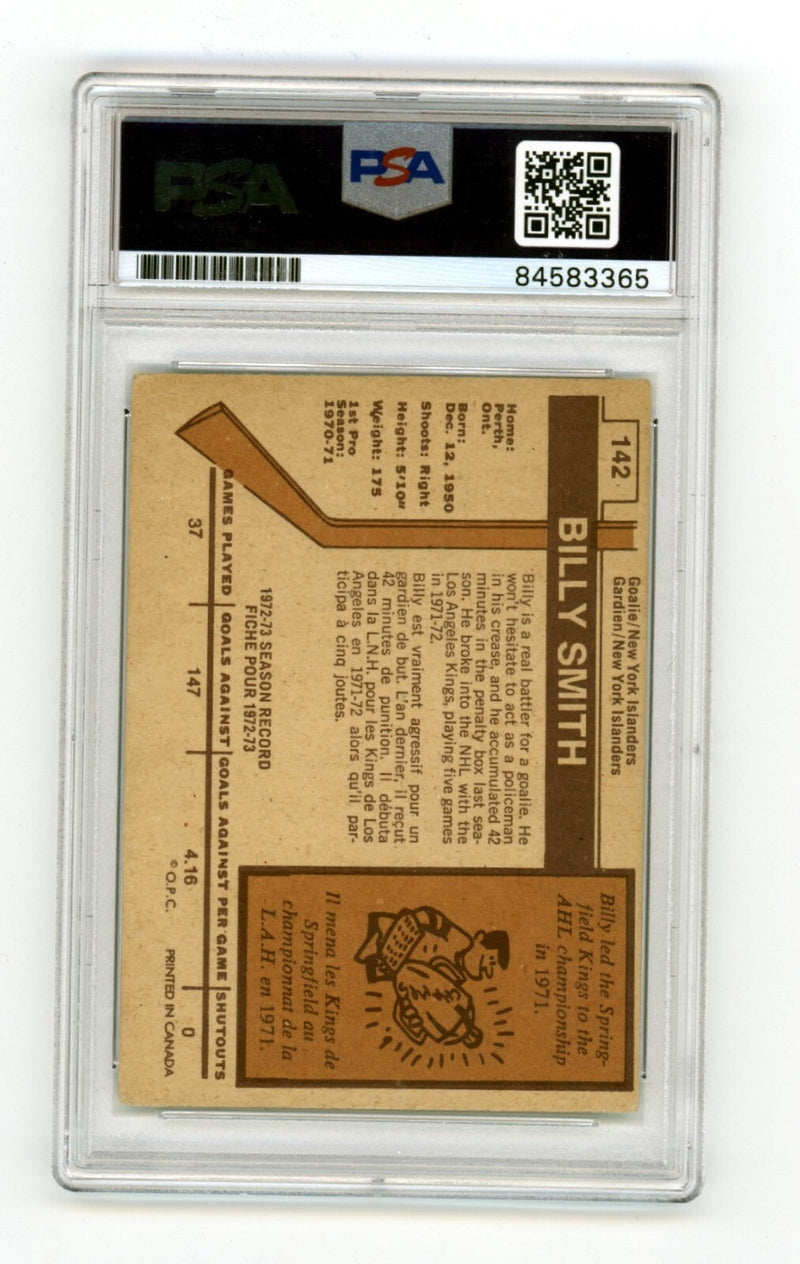 Billy Smith 1973-74 O-Pee-Chee OPC Rookie RC Signed HOF + SC Champs Insc. PSA 10