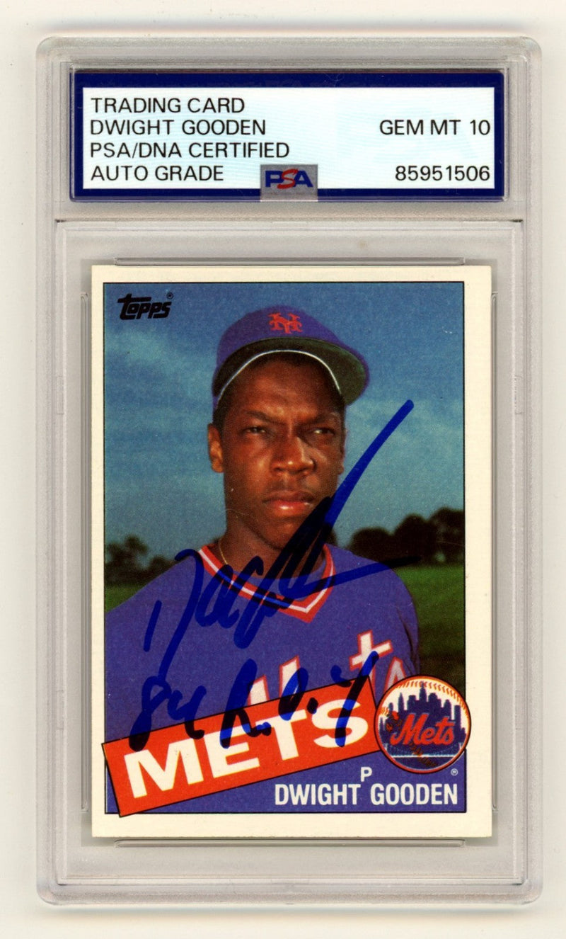 Dwight Doc Gooden Signed 1985 Topps #620 Rookie RC w/ 84 ROY PSA 10 Auto Mets