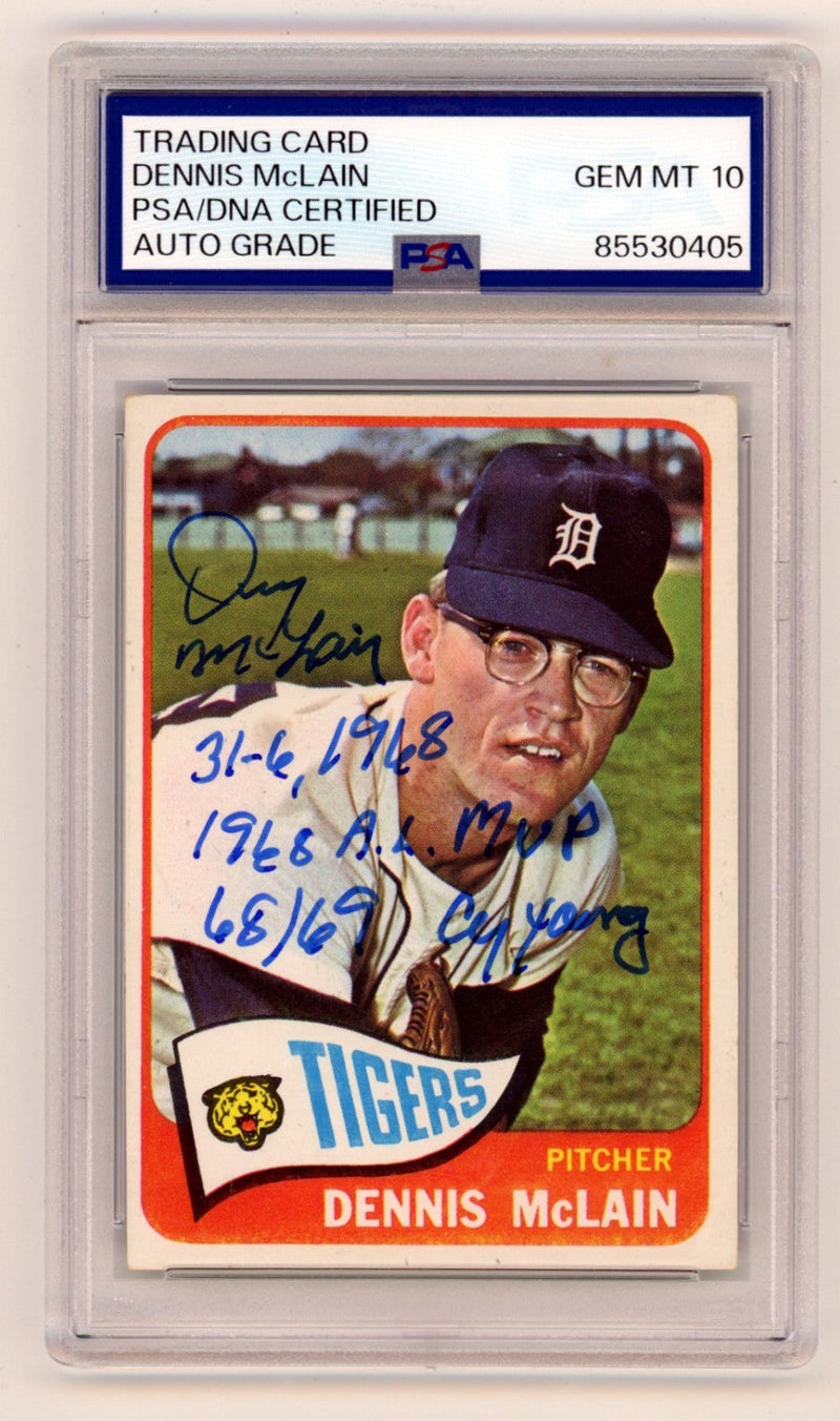 Denny McLain 1965 Topps #236 Signed Rookie RC w/ 3 Inscriptions PSA 10 Auto B