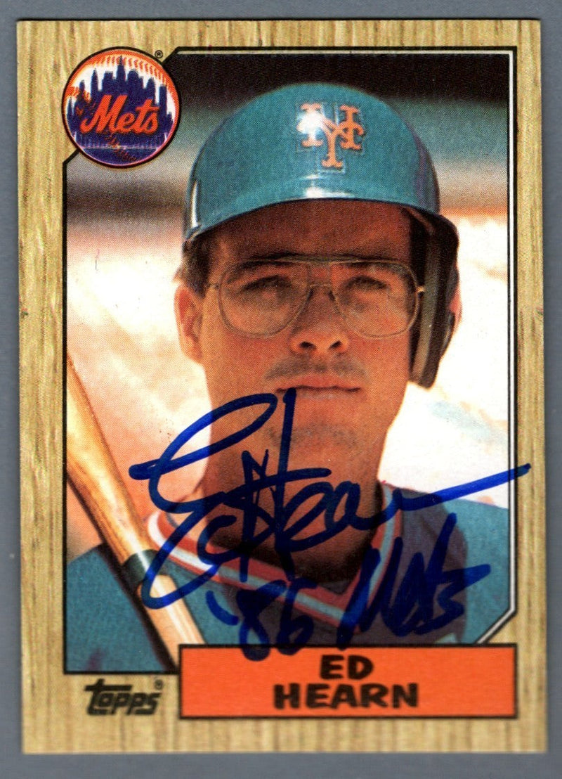 Ed Hearn Signed 1987 Topps #433 Rookie RC w/ 86 WSC LSCM COA New York Mets