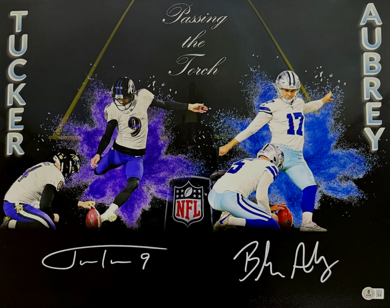 Justin Tucker & Brandon Aubrey Dual Signed Auto 16x20 Photo Beckett Wit. BAS COA