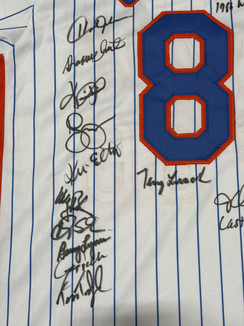 New York Mets 1986 World Series (23 Auto) Team Signed Custom Jersey Insc JSA COA
