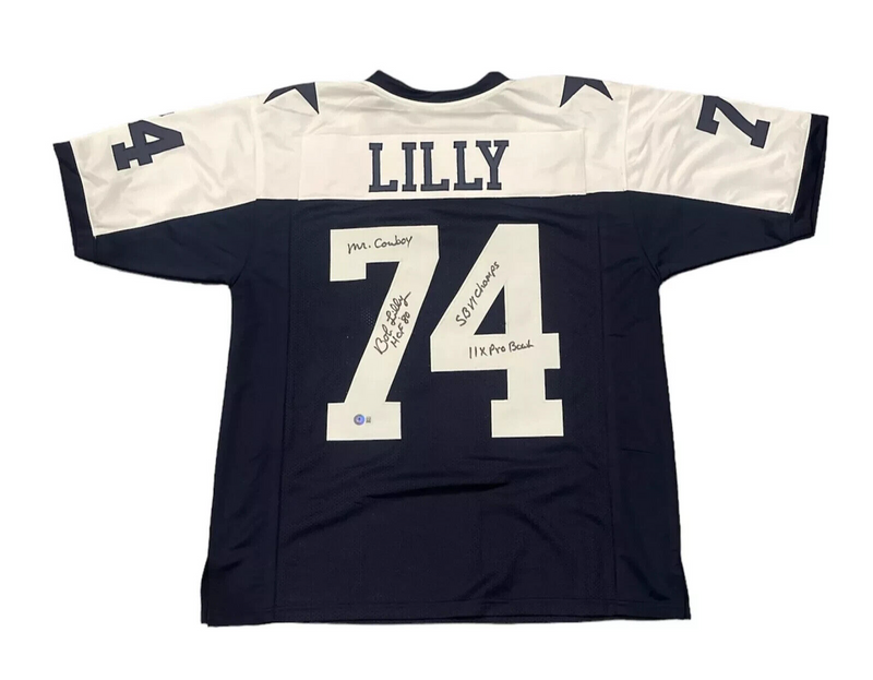 Bob Lilly Signed Dallas Cowboys TB Custom Jersey w/ 4 Ins Beckett Wit BAS COA