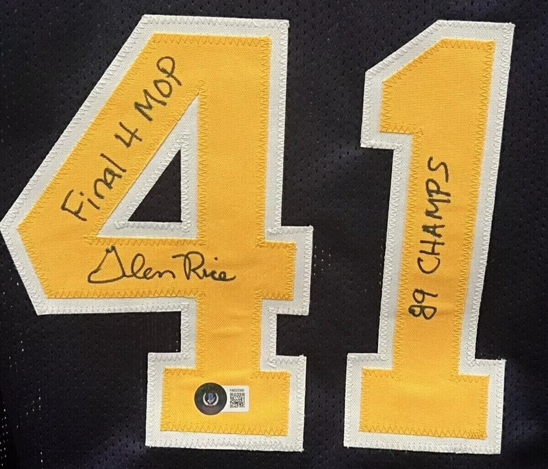 Glen Rice Signed Michigan Custom Jersey w/ 89 Champs + MOP Beckett Wit BAS COA
