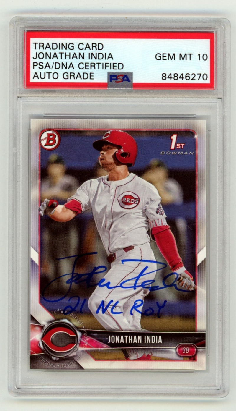 Jonathan India 2018 Bowman 1st Prospect #BD-112 RC Signed 21 NL ROY PSA 10 Auto