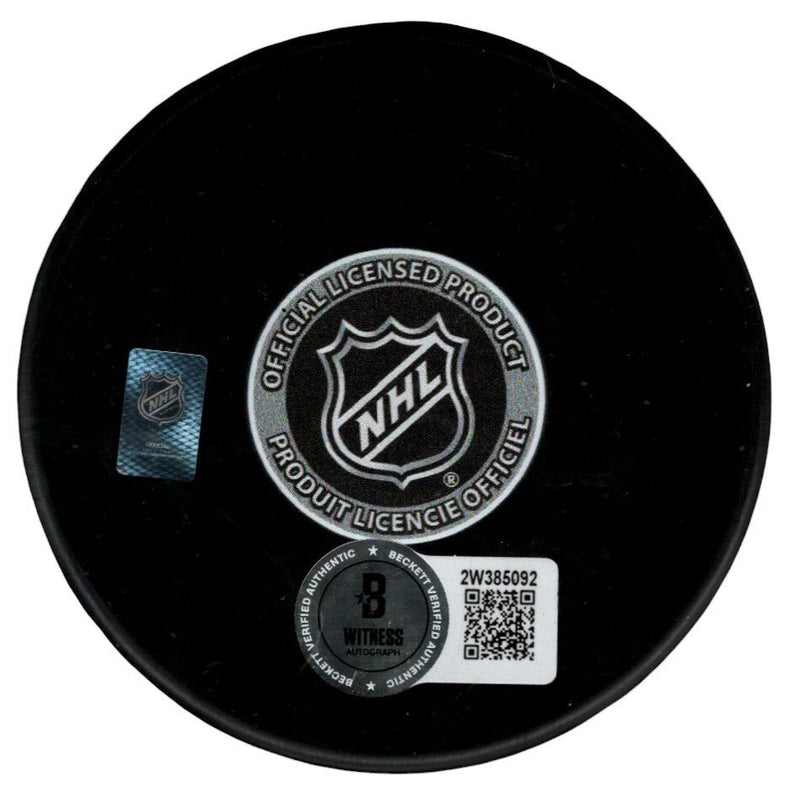 Billy Smith Signed Islanders Puck w/ 80 81 82 83 SC Champ Beckett Wit BAS COA