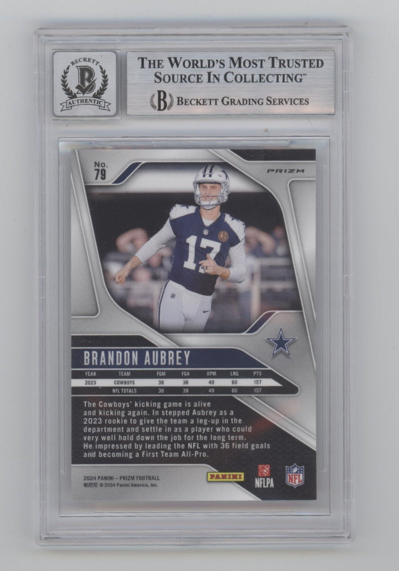 Brandon Aubrey 2024 Panini Prizm Silver #79 Signed Beckett BGS 10 Auto Cowboys