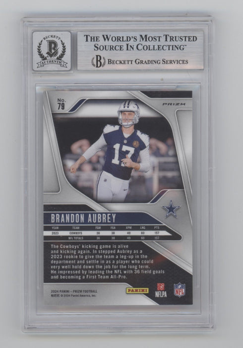 Brandon Aubrey 2024 Panini Prizm Silver #79 Signed Beckett BGS 10 Auto Cowboys