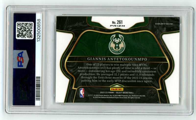 Giannis Antetokounmpo 2022-2023 Panini Select Zebra Prizm Signed PSA 10 Auto