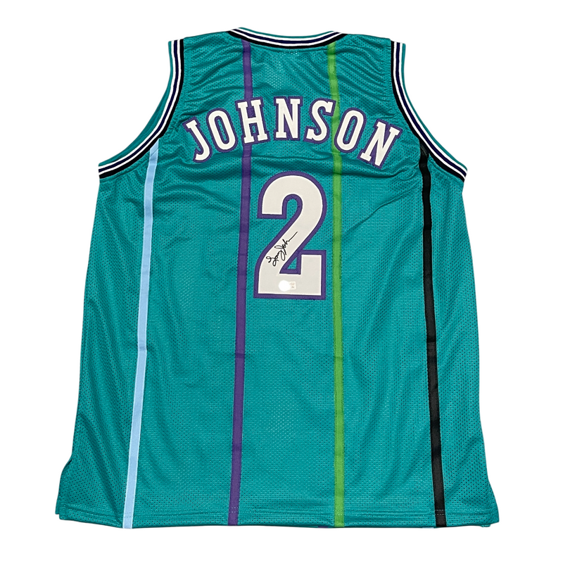 Larry Johnson Signed Custom Charlotte Jersey Beckett Witness BAS COA