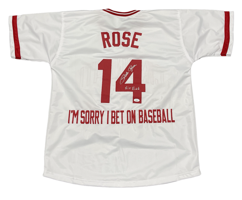 Pete Rose Signed Cincinnati Reds Custom Im Sorry Jersey w/ Hit King JSA COA