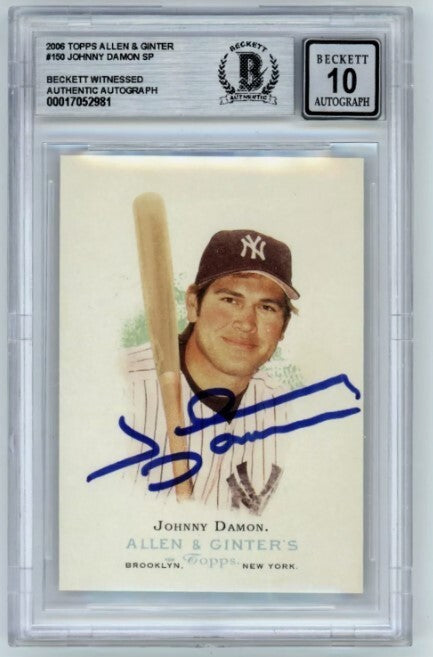 Johnny Damon 2006 Allen & Ginter #150 Signed Beckett BAS BGS 10 Auto Yankees