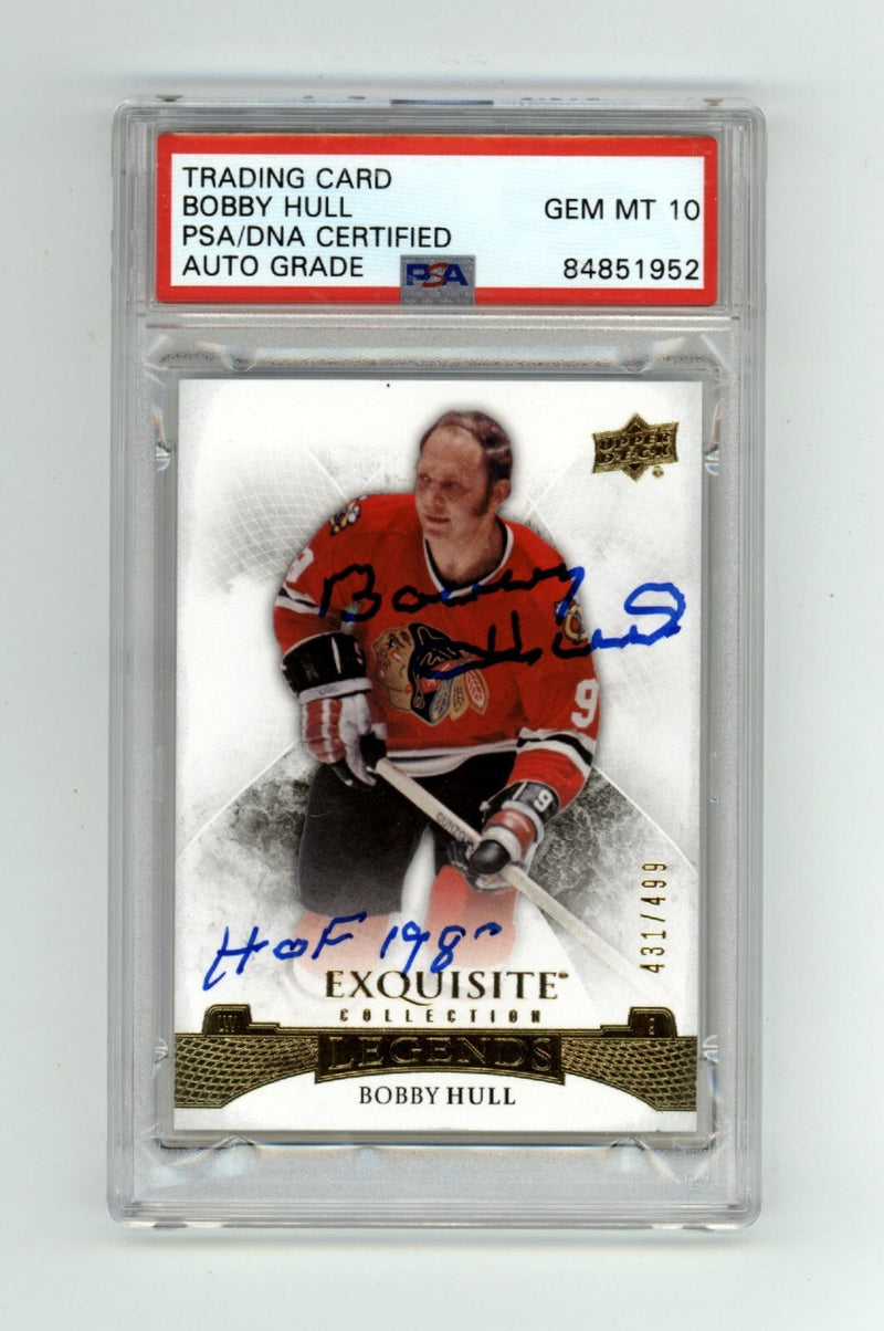 Bobby Hull 2015-16 Upper Deck Exquisite #/499 Signed HOF 1980 Insc. PSA 10 Auto