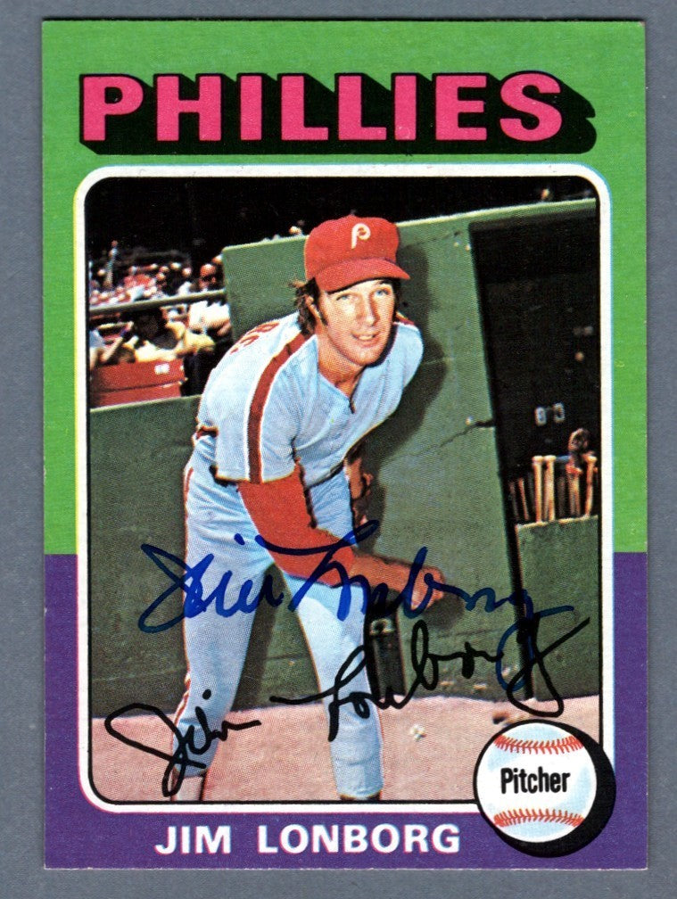 Jim Lonborg Signed 1975 Topps Mini #94 LSCM COA Philadelphia Phillies
