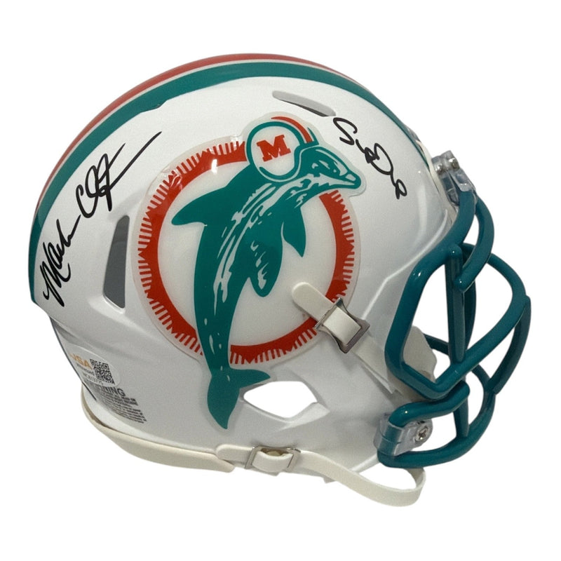 Mark Clayton & Mark Duper Dual Signed Dolphins TB Mini Helmet JSA Witness COA