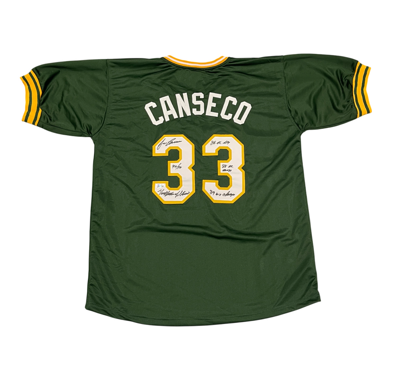 Jose Canseco Signed Athletics Custom Jersey w/ 5 Insc Beckett Wit BAS COA