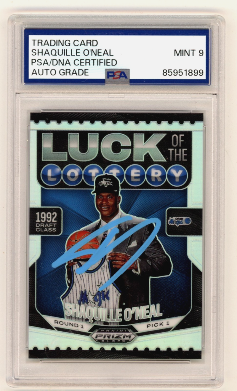 Shaquille O'Neal 2024-25 Panini Prizm Luck of Lottery Silver Signed PSA 9 Auto