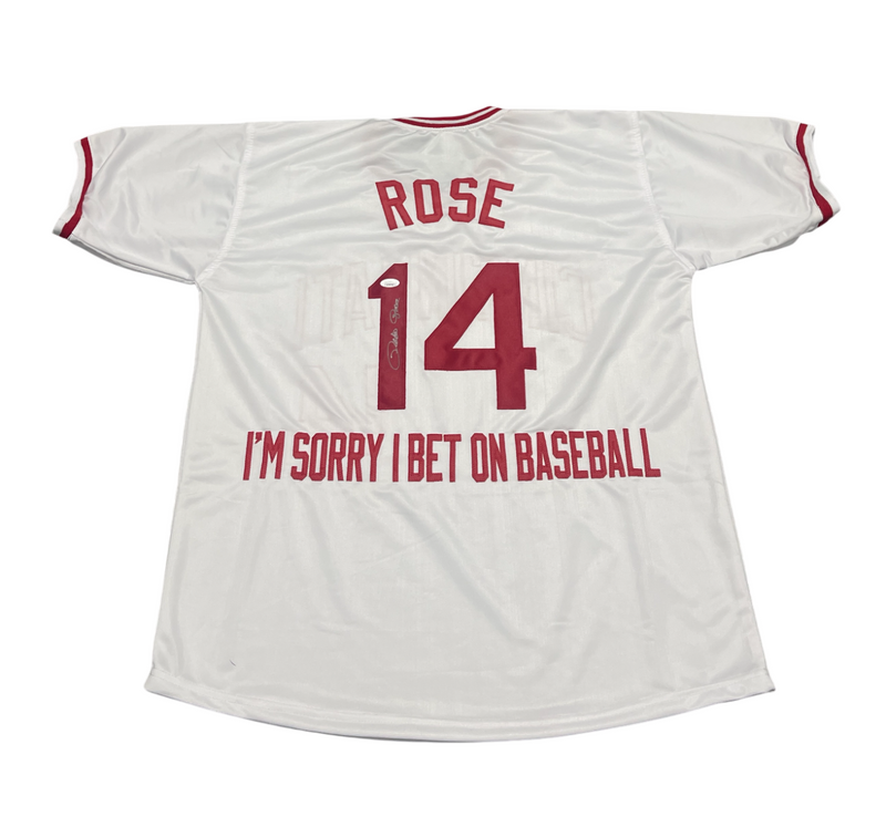 Pete Rose Signed Cincinnati Reds Custom Im Sorry I Bet Jersey JSA COA
