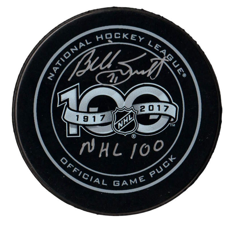 Billy Smith Signed NHL 100th Official Game Puck w/ NHL 100 Beckett Wit BAS COA